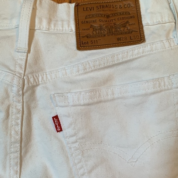 Levi’s Premium 511 Big E Red Tab White Slim Stretch Jeans Unisex W28 L30 - Picture 4 of 10